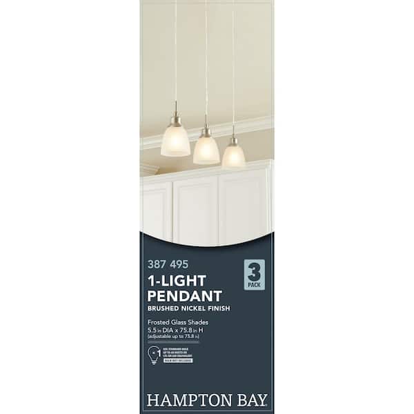 Riverbrook 1-Light Brushed Nickel Mini Pendant with Frosted White Glass Shade (3-Pack)