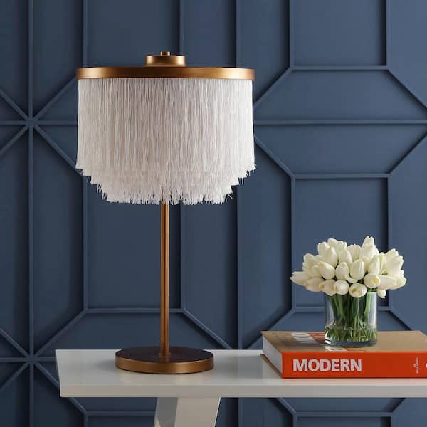 Coco 27.5 in. Gold/White Fringed/Metal LED Table Lamp