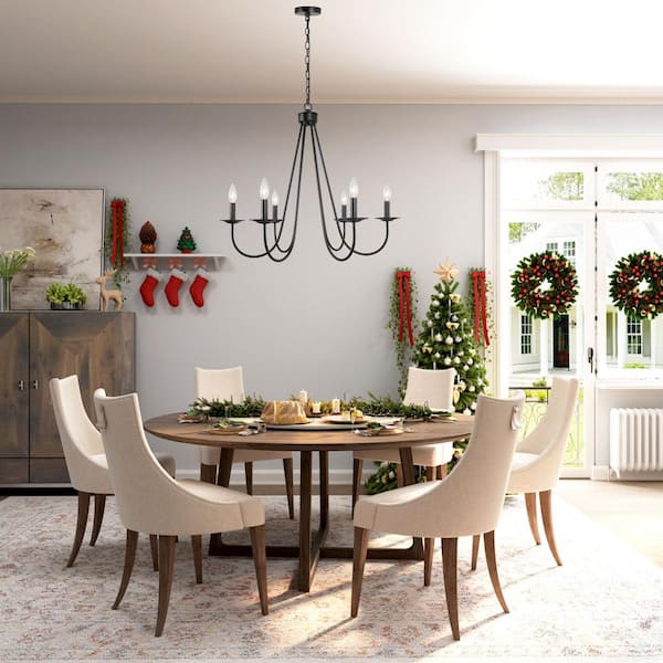 Industrial Black Dining Room Chandelier 28 in. 6-Light Modern Farmhouse Large Candlestick Living Room Chandelier