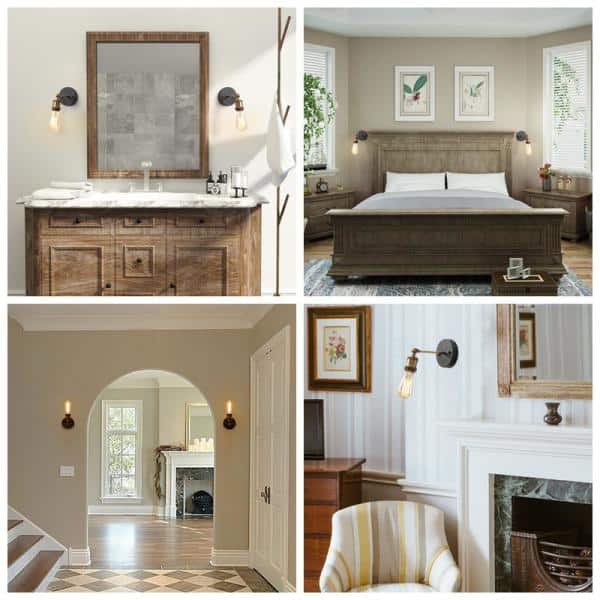 Modern Black Wall Sconce, 1-Light Industrial Brass Gold Vanity Light Bathroom Wall Light with Adjustable Arm