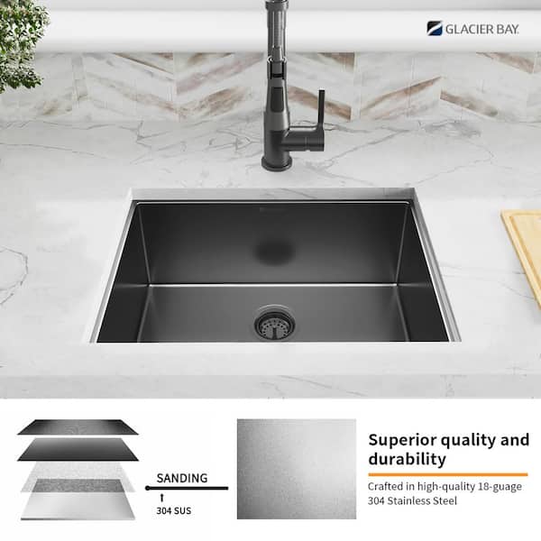 Gunmetal Black Stainless Steel 23 in. 18-Gauge Single Bowl Undermount Bar Sink with Black Spring Neck Faucet