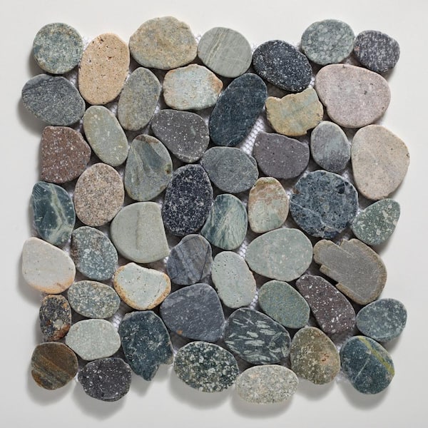 Sliced Pebble Tile River Grey 11-1/4 in. x 11-1/4 in. x 9.5 mm Mesh-Mounted Mosaic Tile (9.61 sq. ft. / case)