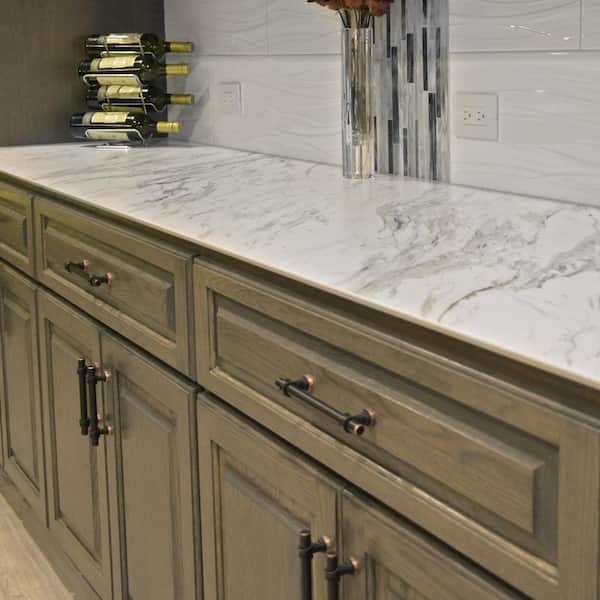 4 ft. L x 25 in. D Engineered Composite Countertop in Calcutta Blanc with Satin Finish