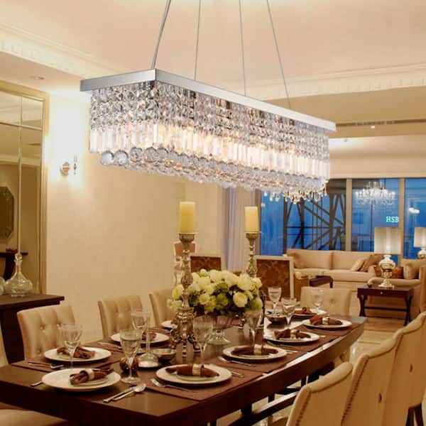 5-Light Rectangle Chrome Chandelier with K9 Crystals