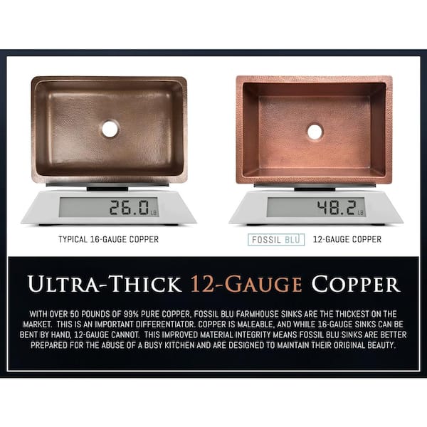 Luxury Medium Patina 12-Gauge Copper 30 in. Single Bowl Farmhouse Apron Kitchen Sink with Accs and Flat Front