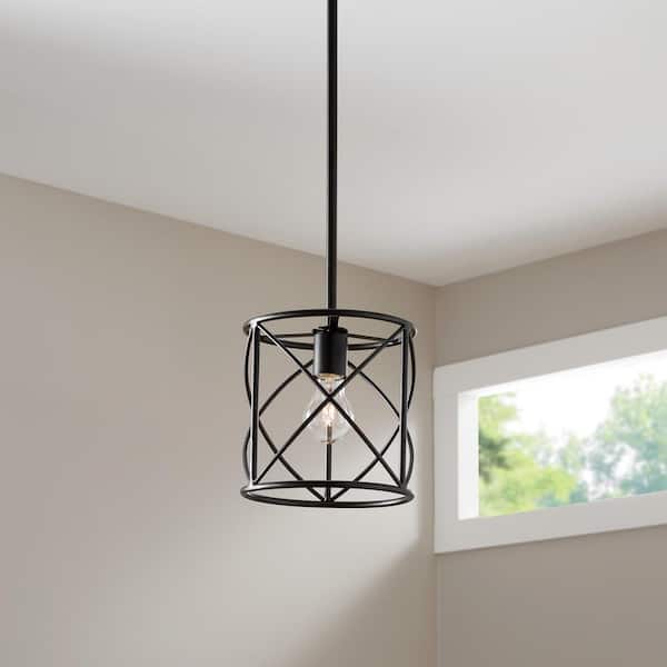 Hastings 60-Watt 1-Light Satin Bronze Pendant with Cage Shade