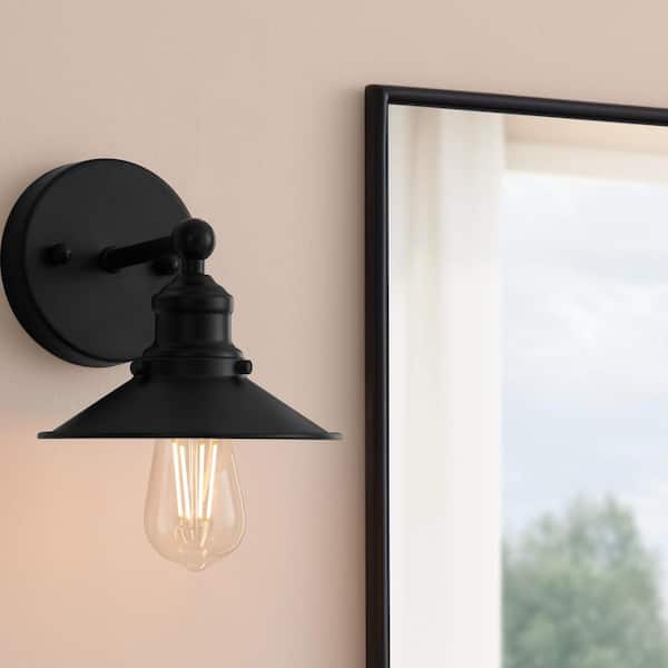 Glenhurst 1-Light Black Industrial Farmhouse Indoor Wall Sconce Light Fixture with Metal Shade