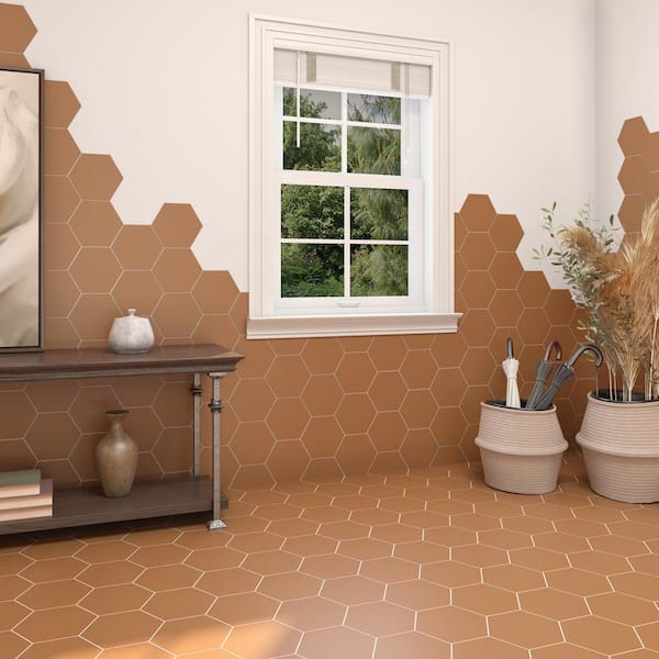 Moroccan Concrete Terra Cotta 8 in. x 9 in. Glazed Porcelain Hexagon Floor and Wall Tile (9.37 sq. ft./Case)
