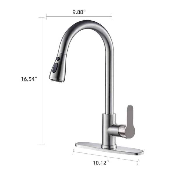 Pause Mode Single Handle Pull Down Sprayer Kitchen Faucet with Deck Plate Included in Brushed Nickel