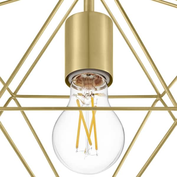 Winfield 9.5 in. 1-Light Gold Semi-Flush Mount Ceiling Light Fixture with Geometric Cage