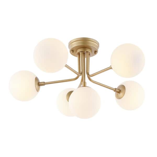 Olivier Parisian 24 in. 6-Light Globe Modern Industrial Iron Bistro LED Semi Flush Mount, Gold
