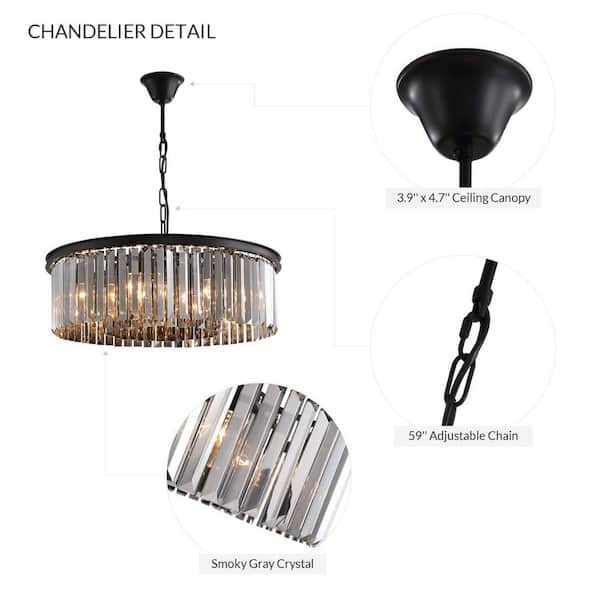 22 in. 6-Light Black Farmhouse Pendant Light Fixtures Crystal Drum Chandelier Dining Room Pendant Lighting