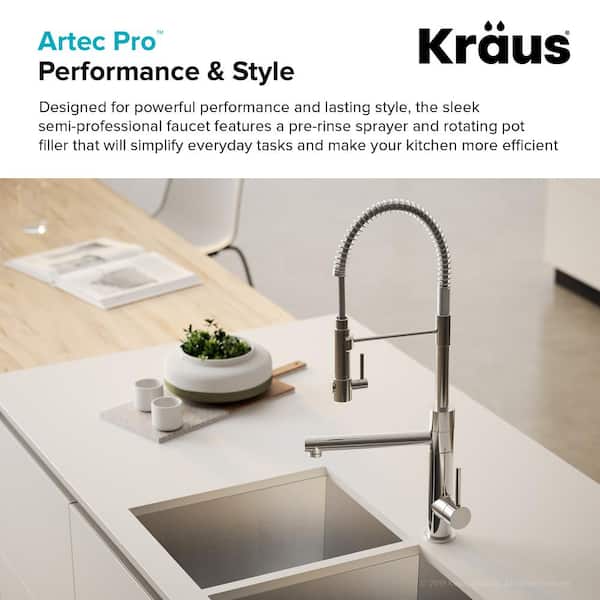 Artec Pro Single Handle Pull Down Sprayer Kitchen Faucet with Pot Filler in Brushed Gold