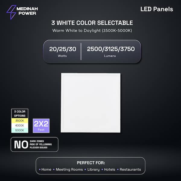 2x2 LED Back-Lit Panel, Adjustable Watt and CCT (4-Pack)