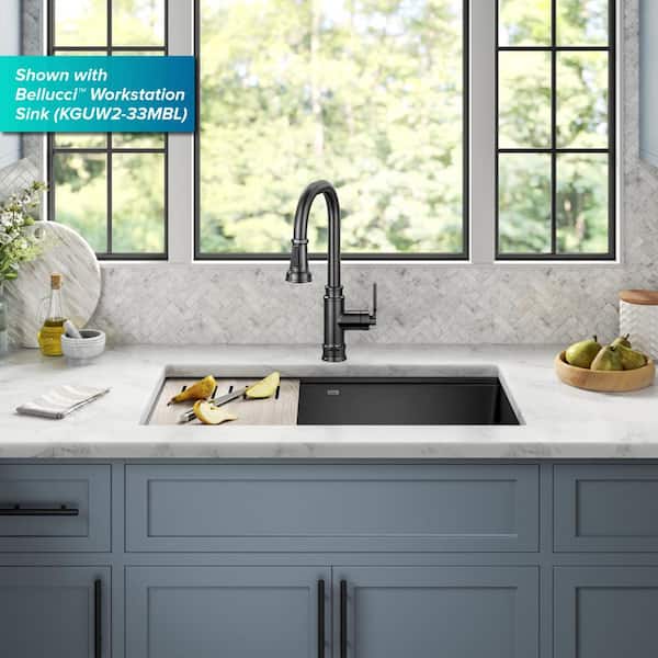 Allyn Transitional Industrial Pull-Down Single Handle Kitchen Faucet in Spot-Free Black Stainless Steel