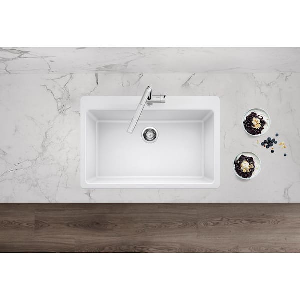Drop-in/Undermount Granite Composite 33 in. Single Bowl Kitchen Sink in White