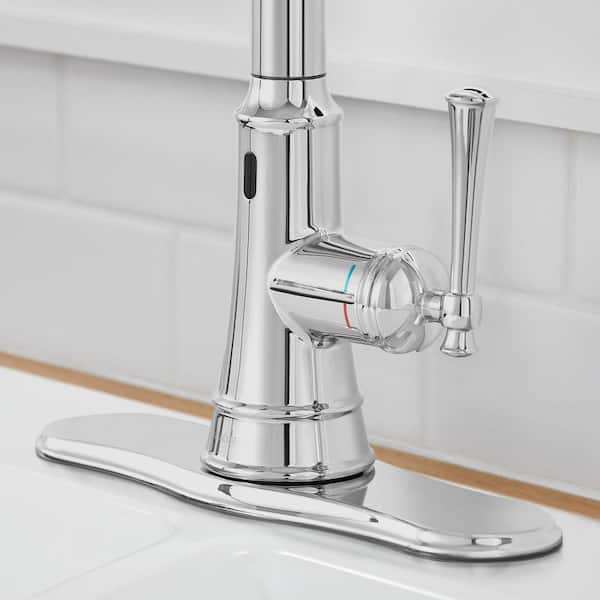 Hemming 1-Handle Touchless Pull Down Sprayer Kitchen Faucet with TurboSpray, FastMount and Soap Dispenser in Chrome