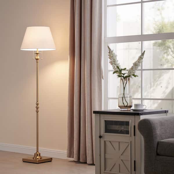 60.5 in. Gold Floor Lamp with Bell Fabric Shade