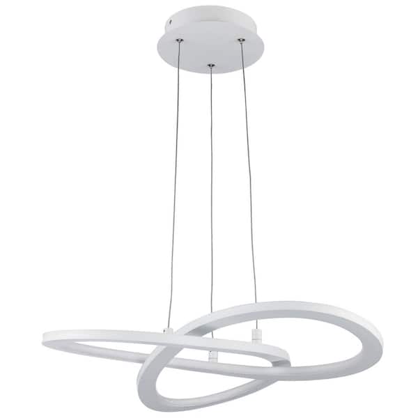 21 in. Integrated LED White Ringed Modern Pendant Light Fixture