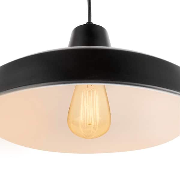 1-Light Black Warehouse Pendant Hanging Light with Metal Shade