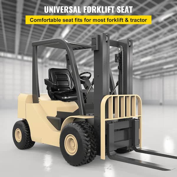 Universal Forklift Seat PVC Tractor Seat 6 in. Adjustable Mower Seat Foldable Seat Including Armrests&Seat Switch, Black