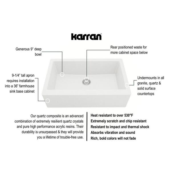 QA-740 Quartz/Granite 34 in. Single Bowl Farmhouse/Apron Front Kitchen Sink in White with Bottom Grid and Strainer