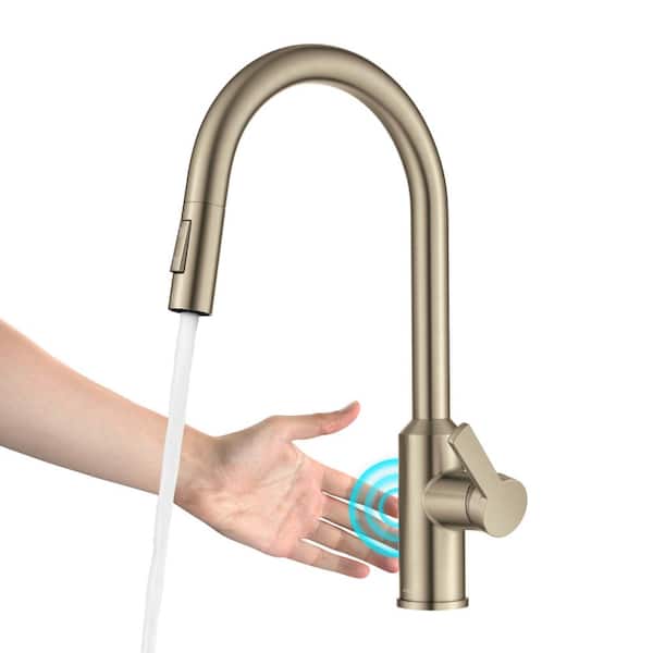 Oletto Touchless Sensor Single Handle Pull Down Sprayer Kitchen Faucet in Spot-Free Antique Champagne Bronze