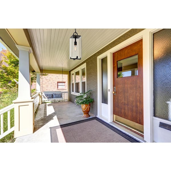 Sana 1-Light Black Outdoor Chandelier with Seedy Glass Shade