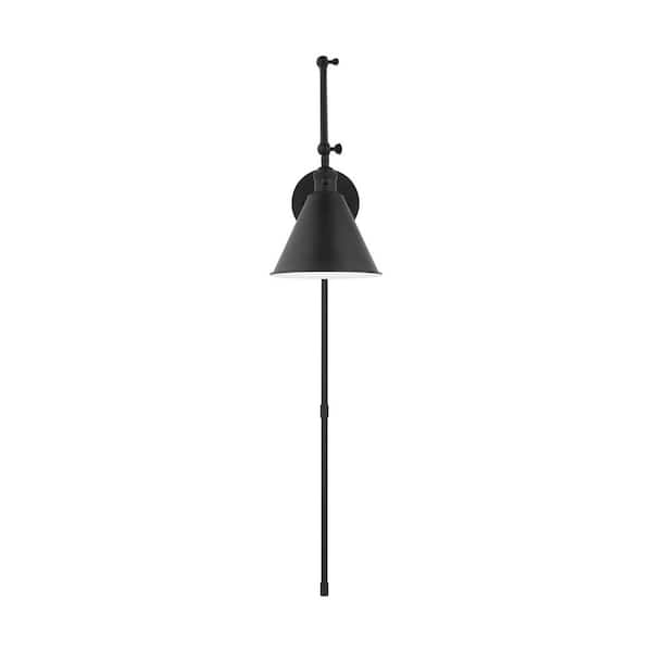 Salem 1-Light Midnight Black Double Arm Wall Sconce with Midnight Black Metal Shade
