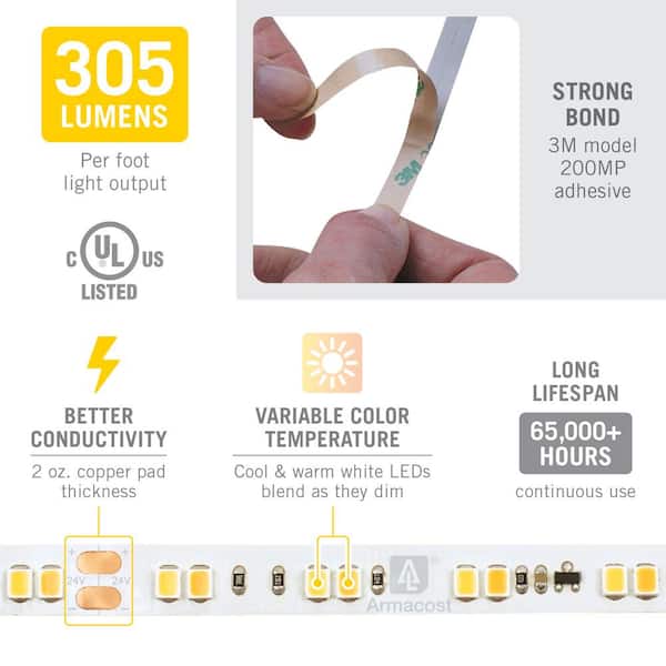 RibbonFlex Pro 24-Volt White Dim-to-Warm LED Strip Light Tape 32 ft. (10 m)