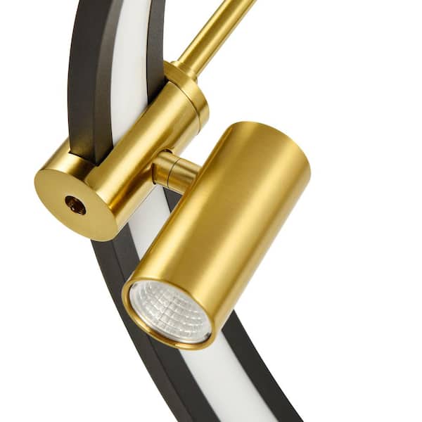 Tania 23 in. ETL Certified Integrated LED Black Chandelier Light Fixture with 2 Adjustable Spotlights in Antique Brass