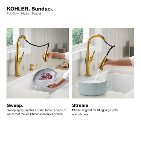 Sundae Single-Handle Pull Down Sprayer Kitchen Faucet in Vibrant Brushed Moderne Brass