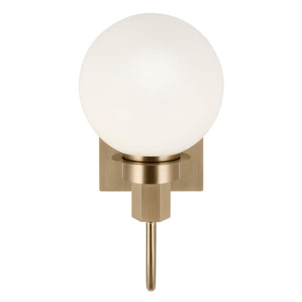 Hex 11.5 in. 1-Light Champagne Bronze Bathroom Wall Sconce Light with Opal Glass Shade