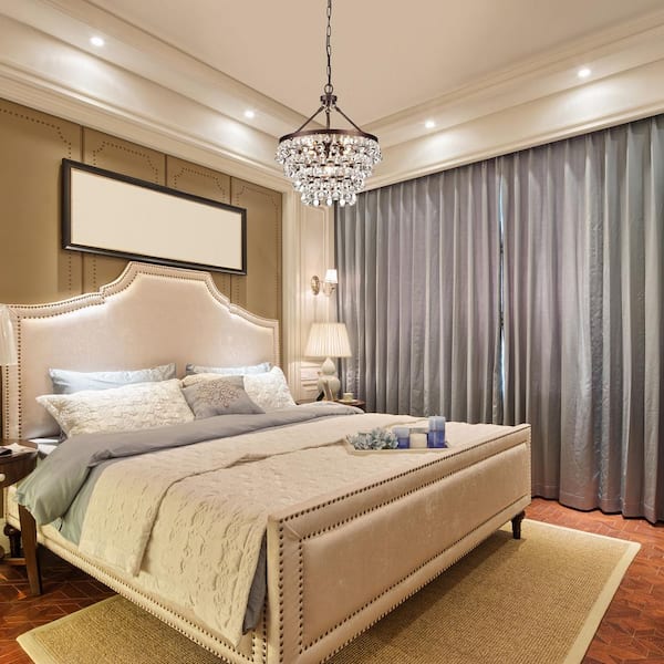 Clarus 5-Light Antique Copper 4-Tier Glam Chandelier with Clear Glass Hanging Crystals