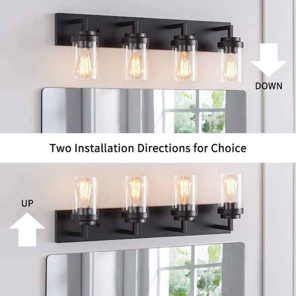 30 in. 4-Light Black Vanity Light with Clear Glass Shade