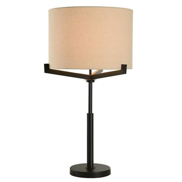 31.5 in. Brushed Black, Beige Candlestick Task and Reading Table Lamp for Living Room with Beige Linen Shade