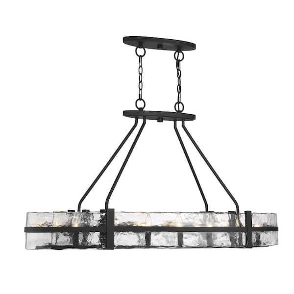 48 in. W x 24.5 in. H 10-Light Matte Black Linear Chandelier with Clear Water Glass Shade