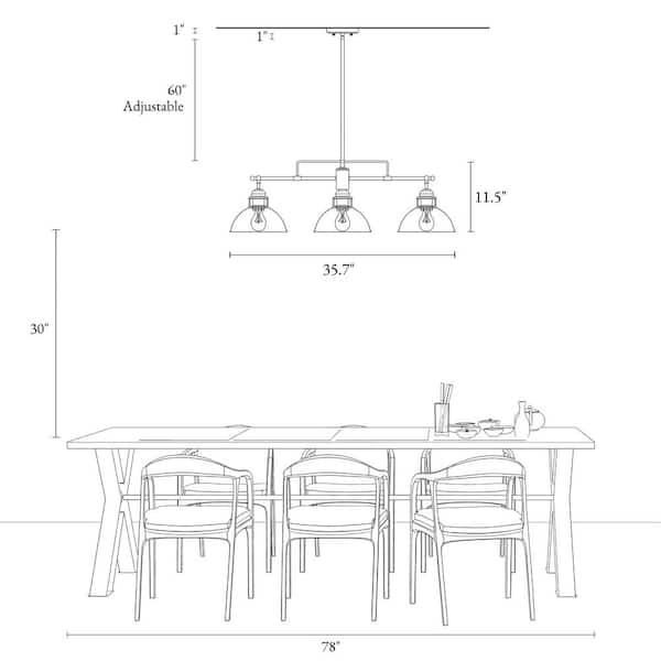 Industrial Black Island Chandelier Farmhouse Barn Pendant Light 3-Light Linear Pendant Light with Brushed Silver Shades