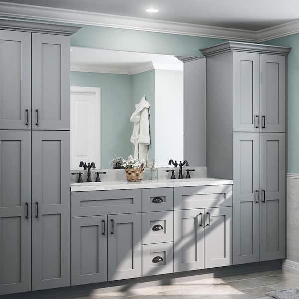 Tremont Pearl Gray Painted Plywood Shaker Assembled Bath Linen Kitchen Cabinet Sf Cl 24 in W x 21 in D x 84 in H