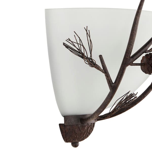 Spruce Lodge 2-Lights Handmade Pinecone Semicircle Wall Sconce with Frosted Glass Shade