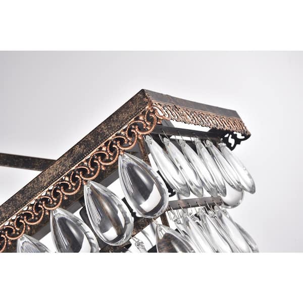 Chiara 6-Light Antique Bronze Rectangular Glam Chandelier with Clear Glass Hanging Teardrop Crystals