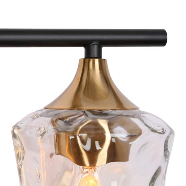 20 in. Modern 3-Light Black Wall Sconce Brass Gold Transitional Bath Lighting Water Glass Shade Bathroom Vanity Light
