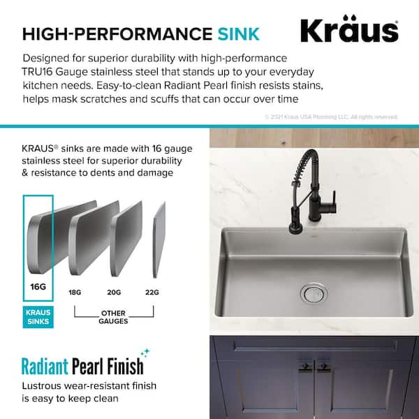 Dex 16-Gauge Stainless Steel 31.5 in. Single Bowl Undermount Kitchen Sink