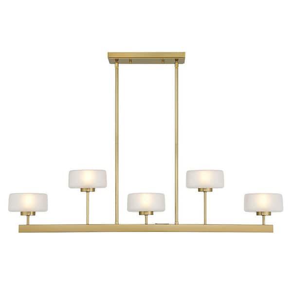 Falster 42 in. W x 9.5 in. H 5-Light Warm Brass Linear Chandelier with Bulbs Included