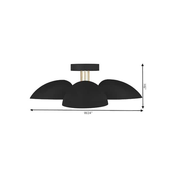 Jane 24 in. W 3-Light Matte Black Semi-Flush Mount Ceiling Light