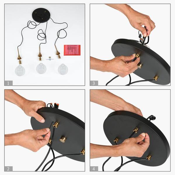 Transitional Kitchen Island Cluster Pendant Light 3-Light Plating Brass Pendant Light with Teardrop Clear Glass Shades