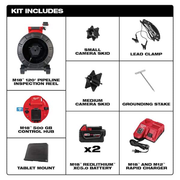 M18 18-Volt Lithium-Ion Cordless 120 ft. Pipeline Inspection System Image Reel Kit with Batteries and Charger