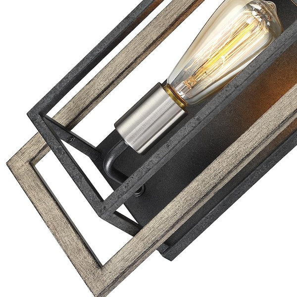 Sullivan 1-Light Black/Wood Tone Rustic Farmhouse Wall Sconce