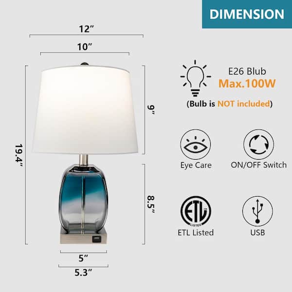Richmond 20.5 in. Blue Table Lamp Set with USB (Set of 2)