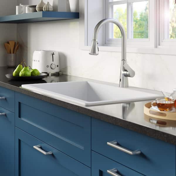 White Quartz 33 in. 50/50 Double Bowl Composite Drop-in Kitchen Sink